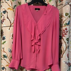 Tahari Vibrant Pink Ruffle Front Blouse